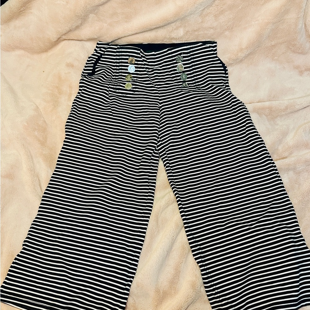 Ralph Lauren Black and White Striped Wide-Leg Pants